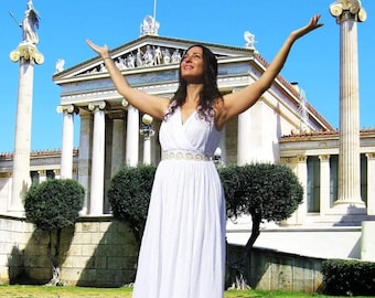 Agathoniki Greek Ancient Dress: Long Cotton Goddess Gown