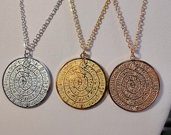 Phaistos Disk or Phaestos Disk Greek Necklace Minoan Style Stainless Steel