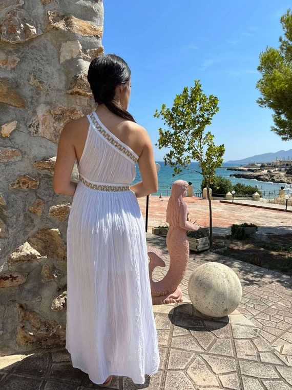 Greek Goddess Dress: White Cotton One Shoulder Ankle Length - Etsy Norway