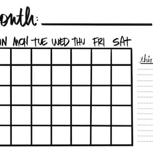 Monthly Calendar Printable PDF Digital Download