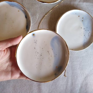 Ceramic and gold saucers / gold and white plate / jewelery box / ring holder / saucers with 12k gold / wedding favors / pink and blue saucer