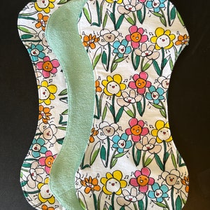 Burp Cloths - Flowers and sea green terry