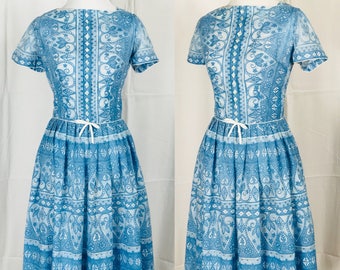 Vintage 1960's Blue and White Printed L'Aiglon Dress