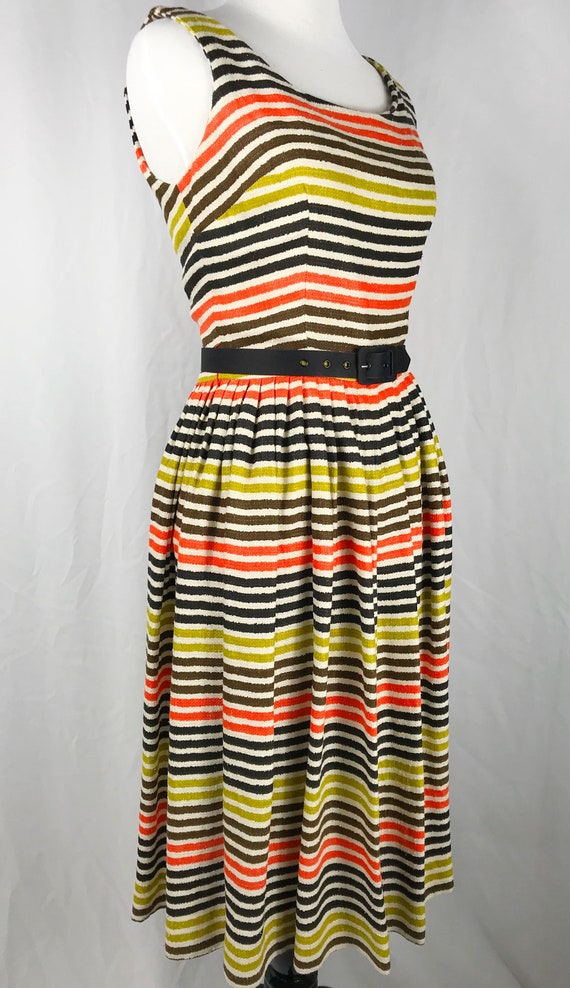 Vintage 1950's Fall Striped Linen Dress - image 4
