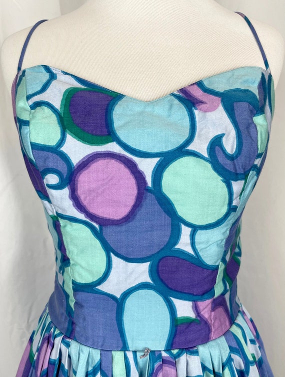 Vintage 1950's Purple and Blue Bubble Print Dress… - image 2