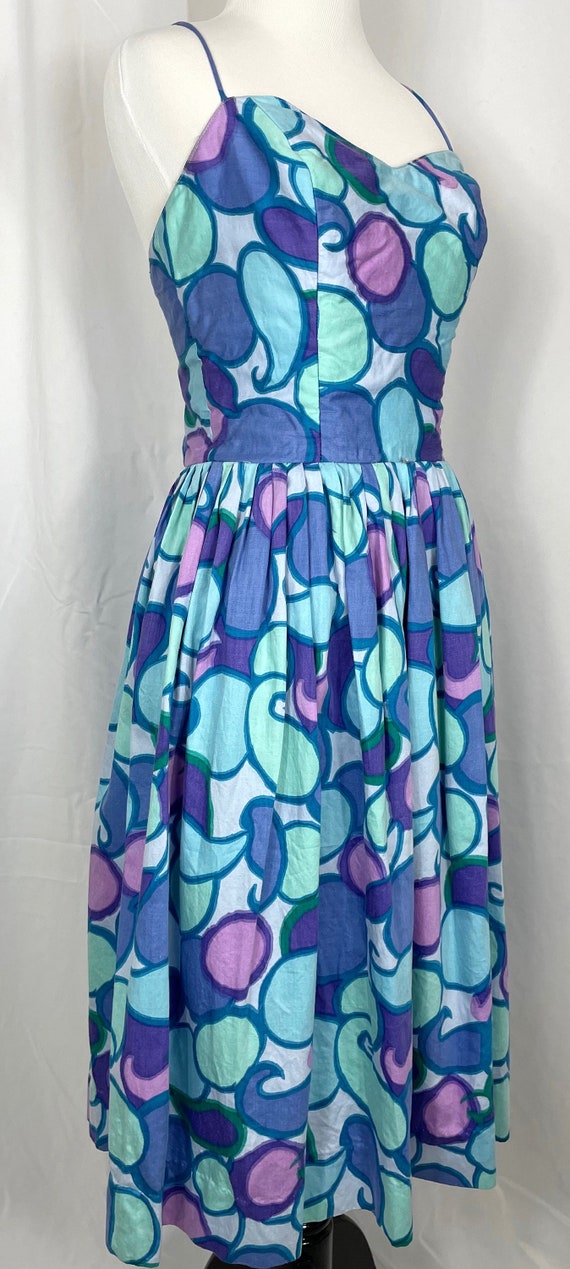 Vintage 1950's Purple and Blue Bubble Print Dress… - image 3