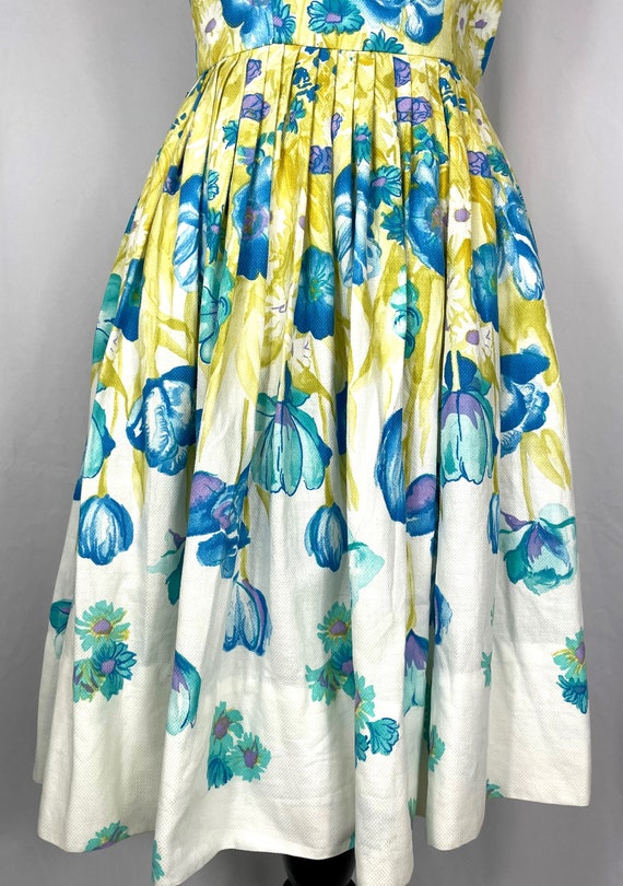 Vintage 1950's Blue Floral Cotton Pique Sundress … - image 5