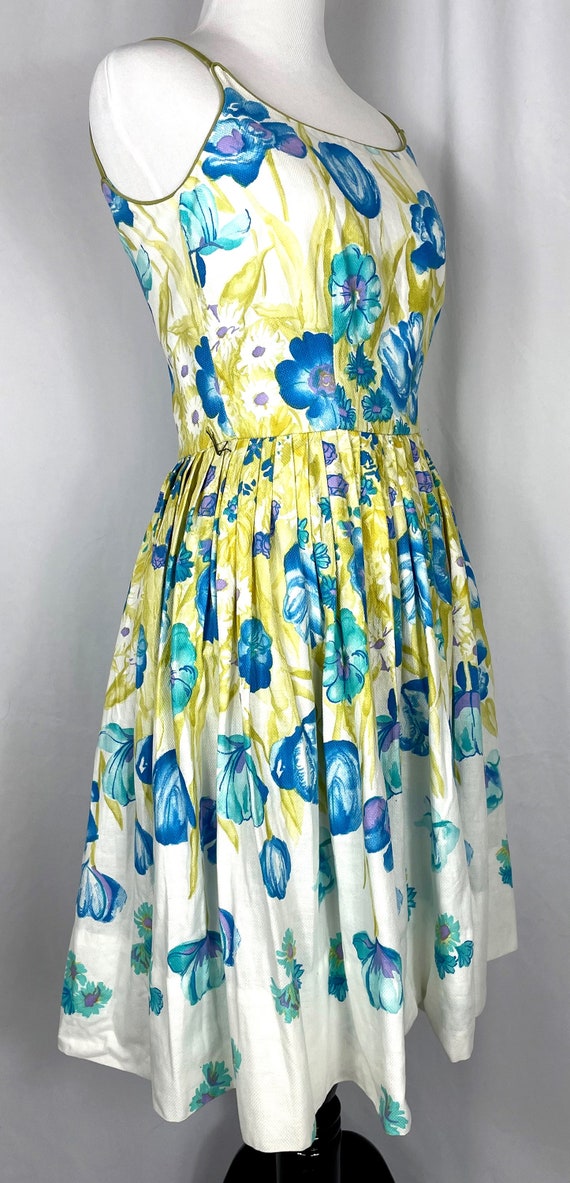 Vintage 1950's Blue Floral Cotton Pique Sundress … - image 3