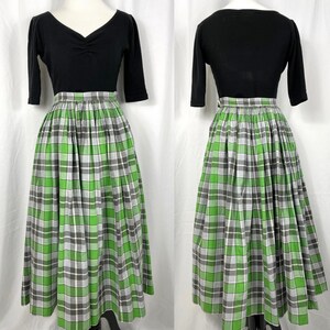 Vintage 1950's Green Plaid Skirt image 1