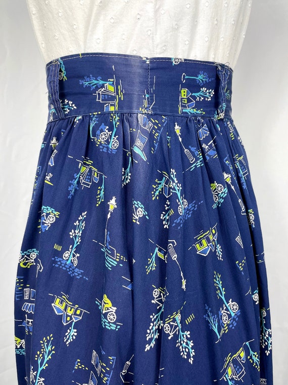 Vintage 1950's Navy Blue Cafe Novelty Print Skirt… - image 6