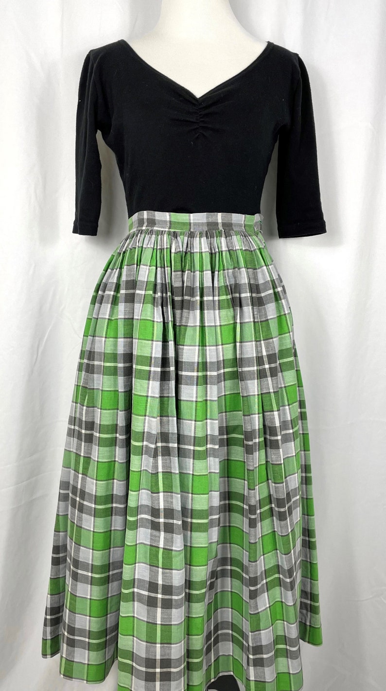 Vintage 1950's Green Plaid Skirt image 2