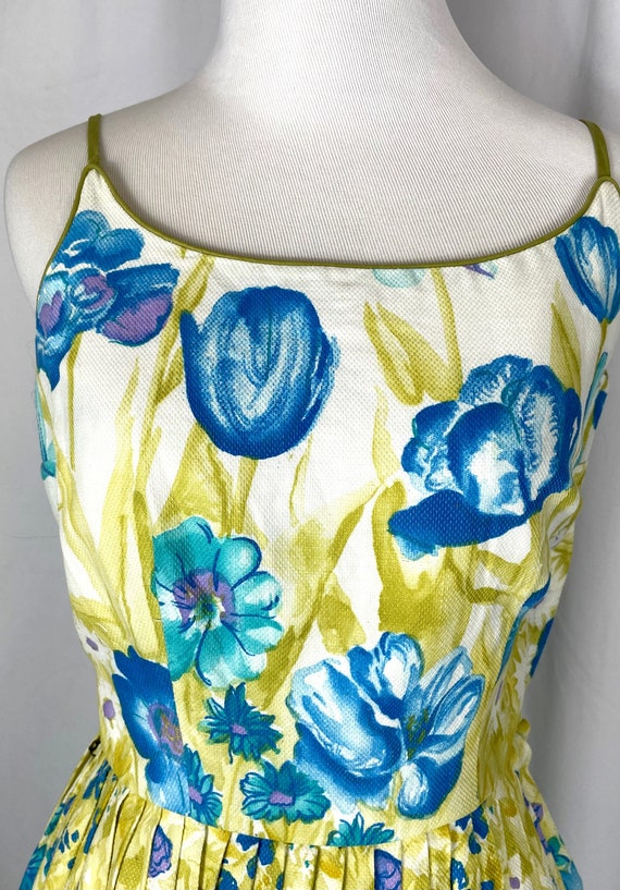 Vintage 1950's Blue Floral Cotton Pique Sundress … - image 6