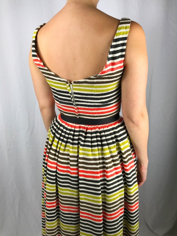 Vintage 1950's Fall Striped Linen Dress - image 9