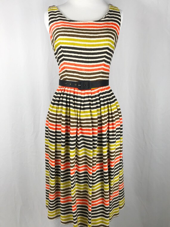 Vintage 1950's Fall Striped Linen Dress - image 3