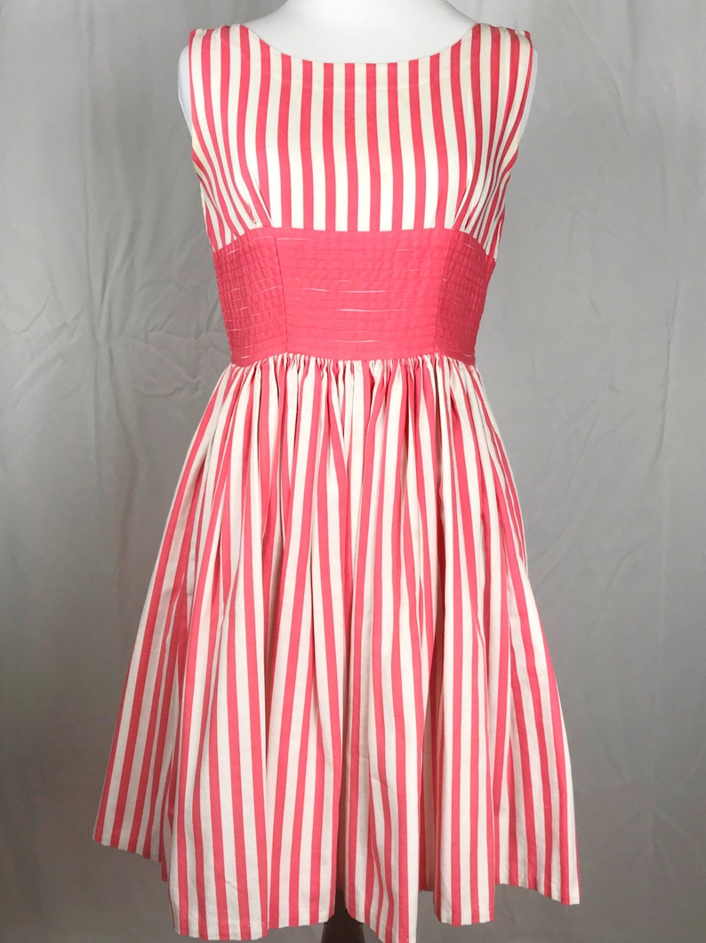 Vintage 1950's Pink Candy Stripe Dress with Cummerbund Etsy