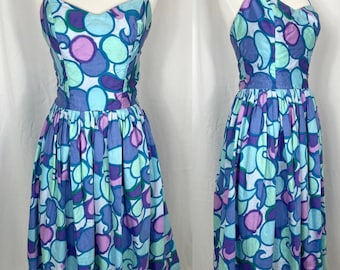 Vintage 1950's Purple and Blue Bubble Print Dress -AS IS