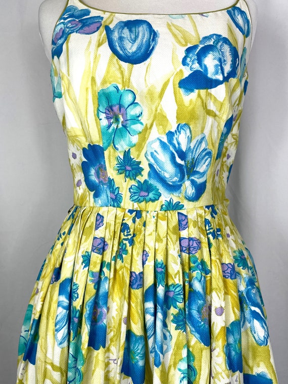 Vintage 1950's Blue Floral Cotton Pique Sundress … - image 4