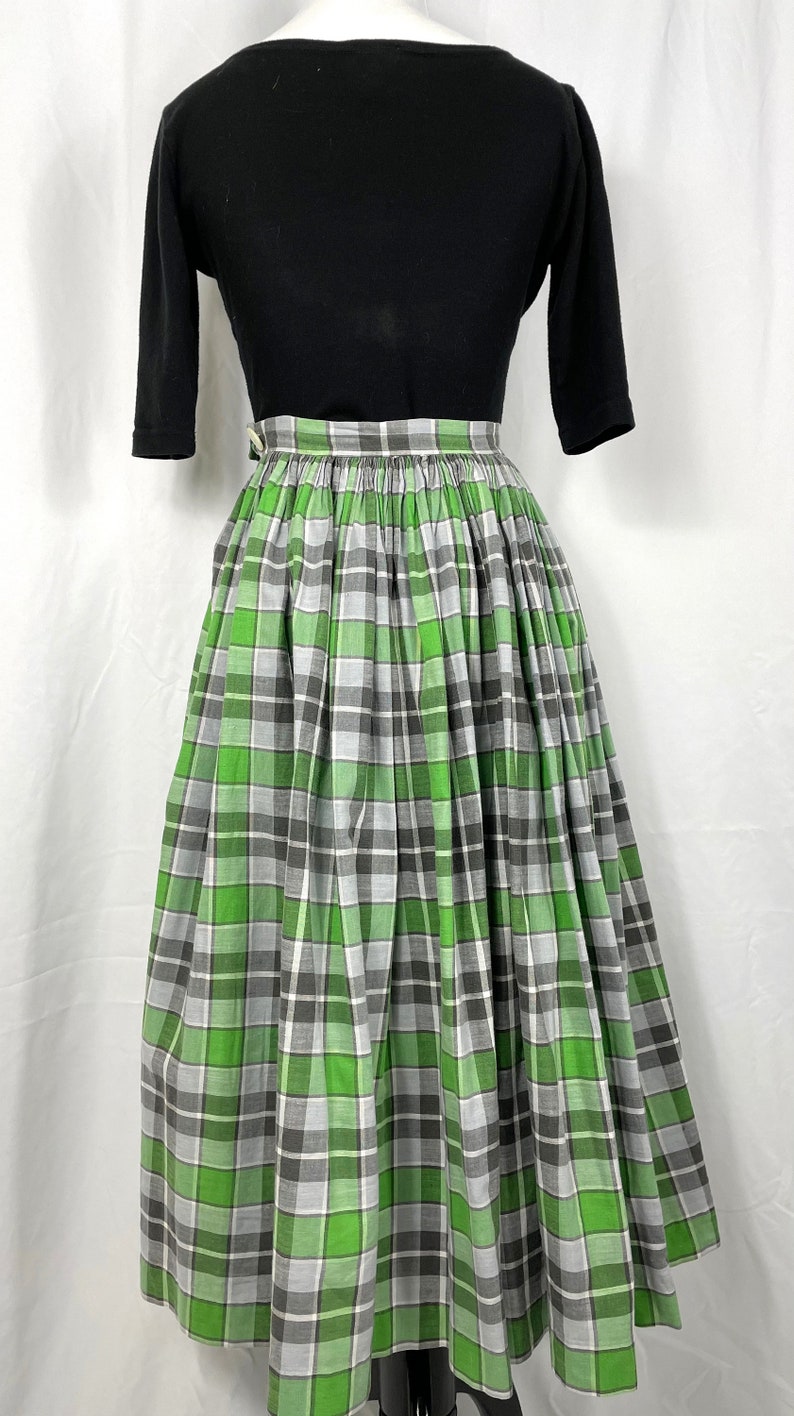 Vintage 1950's Green Plaid Skirt image 6