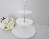 Vintage Fenton Silver Crest Milk Glass Tidbit Tray, 15 quot to the Handle, Excellent