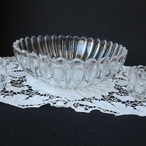 Vintage Heisey Bowl, Heisey Sugar, Heisey Creamer, Elegant Clear Crystolite Salad Fruit Bowl 10&quot;  with Sugar and Creamer