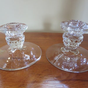 Vintage Fostoria American Clear Crystal Candlestick Holders, 1915 - 1982