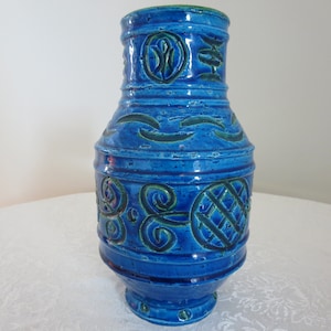 Aldo Londi Bitossi Rimini Blue and Green Vase, Italy, Marked 9323/2S, Jug Vase