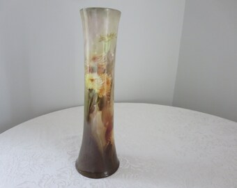 Vintage Tall Hand Painted Chrysanthemum Vase, Made in Austria,