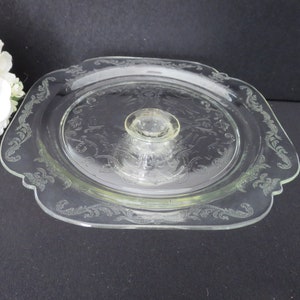 Federal Glass Clear Madrid Pattern Cake Stand, Glass Cake Stand, Pedestal Cake Plate, Scroll Design