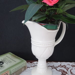Vintage Hull Matte White Pedestal Pitcher, Hull Imperial Line #F32, USA Pottery Ewer