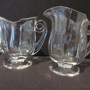 Vintage Heisey Glass Sugar and Creamer in Toujour Pattern, Clear Crystal Scallop Design Sugar and Creamer Set, 1939-1953