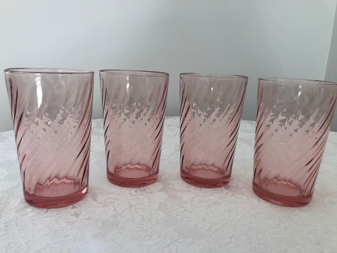 Set of Four 4 Swirl Glass Juice Peachy Pink Juice Glasses Etsy