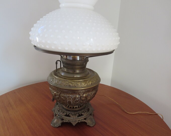 Edward Miller the Juno Lamp, Large 23 Electrified Oil Lamp With 12