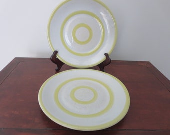 ON SALE! Carbone Country Fare Yellow Band Plates,  Two Stoneware Yellow Plates, 8 1/2 ", Zanesville Pottery, John B Taylor, Louisville, RARE