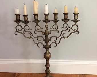 Antique Brass Candelabra, Heavy Brass Swivel Arms