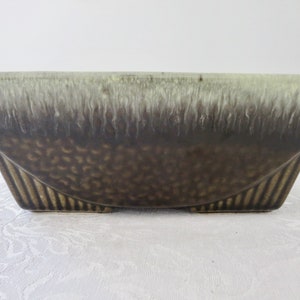 Hull Pottery Planter, Rectangular Brown and Green Textured Drip Glaze Planter, Hull USA #75
