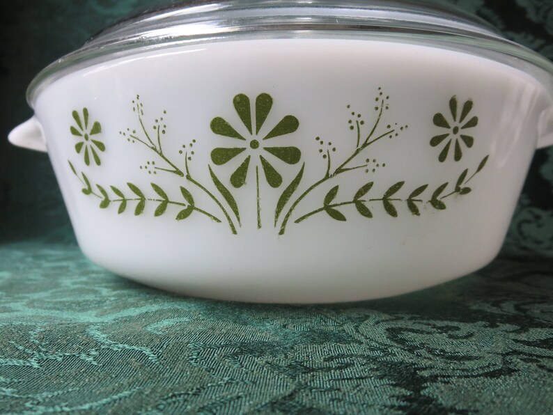 Vintage Casserole Dish Green Daisy Design 437 Oven Proof Etsy