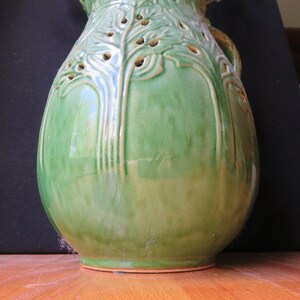 Vintage Majolica Style Glazed Green Pottery, Pottery from Portugal Unmarked, 13 Tall, Large Jug Vase Pitcher image 4