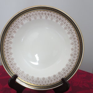 Set of 6 (Six) Wedgwood China Flat Rim Soup or Pasta Bowls, 10&quot; Bowls, Gold Edge Soup Bowls, #4205