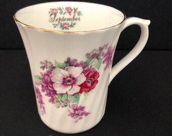 Buchart Gardens Bone China Mug Monthly Collection - September Made in England, Purple Violet Design
