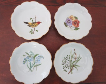 Antique Set of Four (4) Hand Painted Haviland & Co Limoge Porcelain Small Bowls, 5&quot;, Gold Rimmed, 1800s