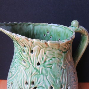 Vintage Majolica Style Glazed Green Pottery, Pottery from Portugal Unmarked, 13 Tall, Large Jug Vase Pitcher image 5