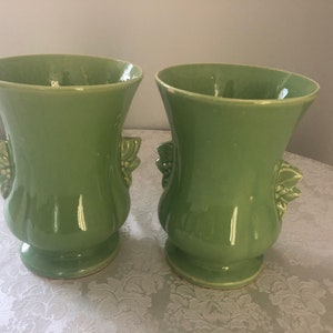 RESERVED  Set of Two (2) McCoy Chartreuse Green Vases, No 282 8 x 6", 1940s 1950s