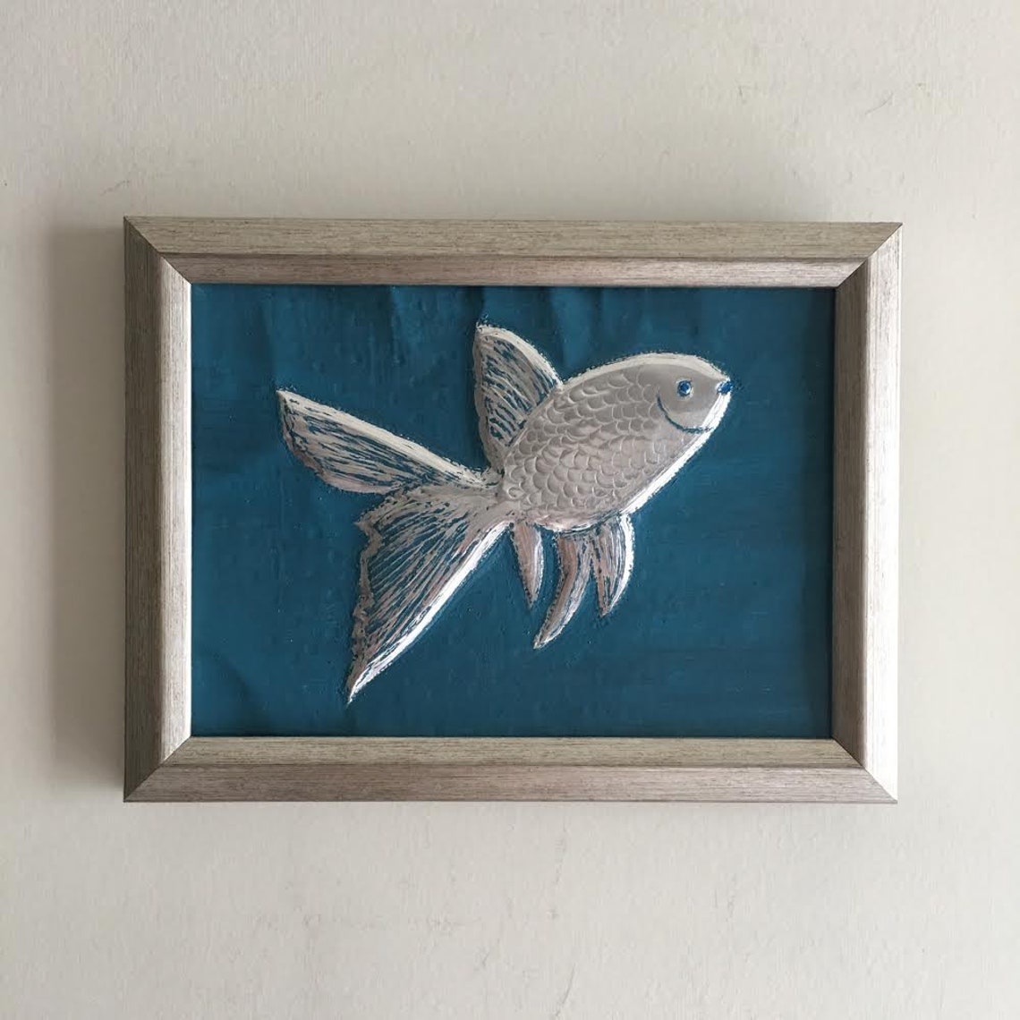 Goldfish Metal Wall Decor Embossed Metal Art 5 X Etsy
