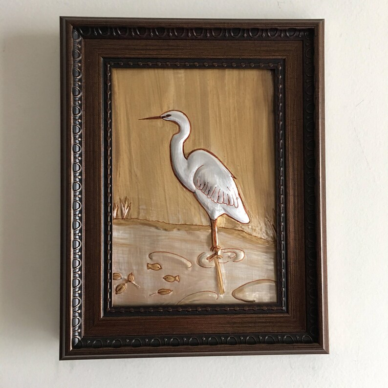 Great White Heron Embossed Metal Art Wall Bird Lover Living Room Den Florida Keys Native Beautiful