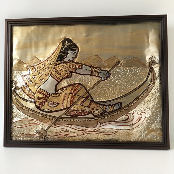 Indian Girl On A Boat Painting Embossed Metal Wall Art Etsy