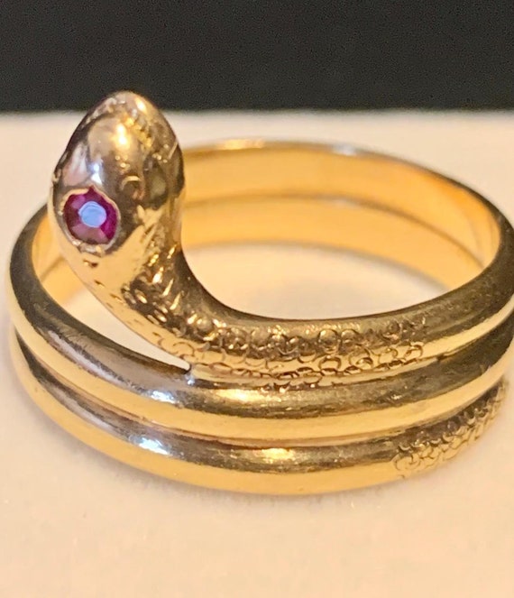 Antique Victorian Yellow Gold and Ruby Snake Ring