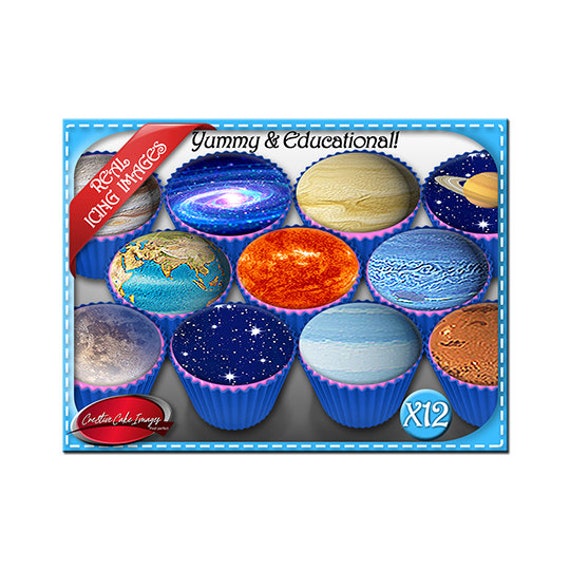 Systeme Solaire Planetes Glacage Comestible Image Cupcake Etsy