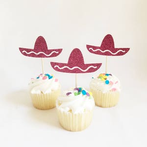 Sombrero Cupcake Toppers Mexican Cupcake Topper Cinco De Mayo Cupcake Fiesta Birthday First Birthday Decor Mexican Party Mexican Party Decor