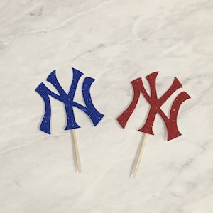 Glitter New York Yankees Cupcake Toppers: Baseball Party Decor (12 Count)
