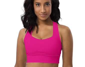 NEON PINK TOP - Womens Neon Pink Longline Sports Bra - Neon Pink Cropped Workout Top - Crop Top - Bright Pink Sports Bra - Running - Gym